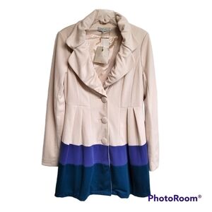 By Stella Cream Color Block Pleated Dress Coat